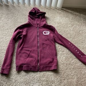 Maroon cyclebar zip-up hoodie